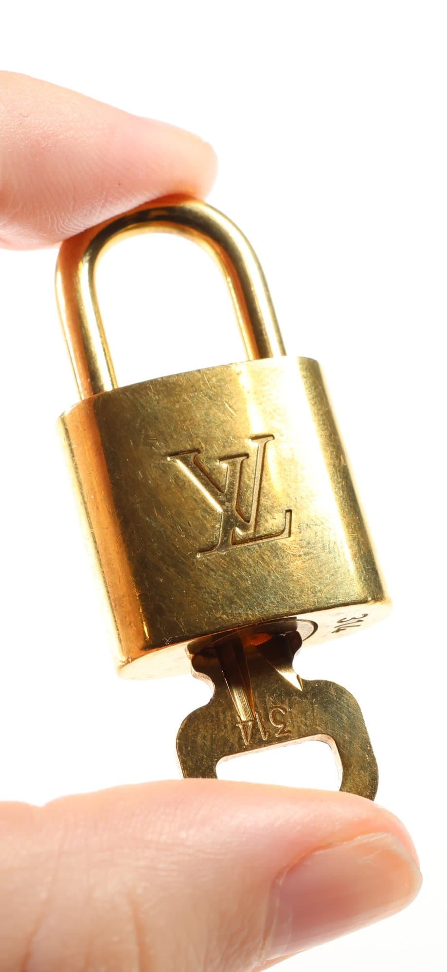 Louis Vuitton Padlock And Key Set No. 314 Gold Tone Lock Handbag Purse Accessory handbags auction at Alighieri's
