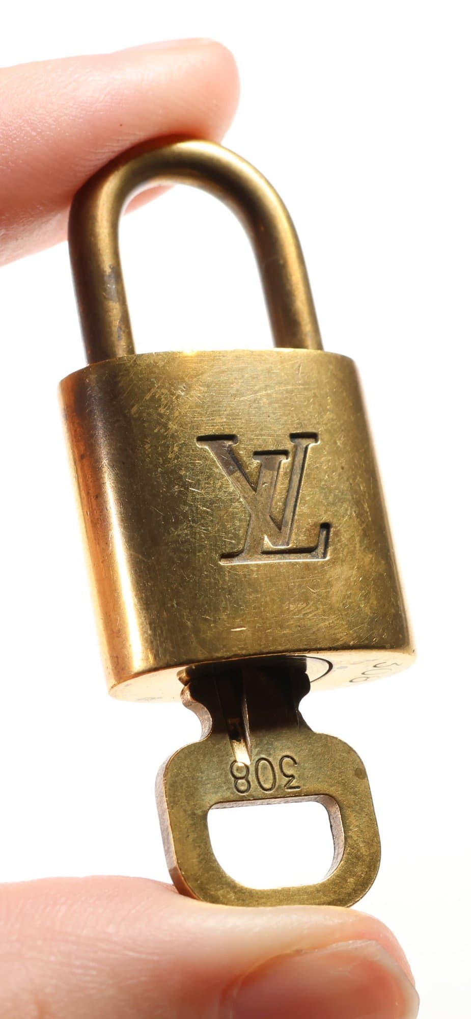 Louis Vuitton Padlock And Key No. 308 Gold Tone Bag Lock Purse Handbag Accessory handbags auction at Alighieri's